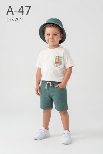 TROLLY KIDS Set copii 1–3 ani din muselină cu dinozaur și șapcă