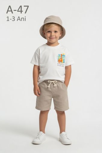 TROLLY KIDS Set copii 1–3 ani din muselină cu dinozaur și șapcă