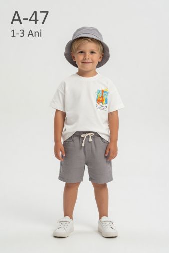 TROLLY KIDS Set copii 1–3 ani din muselină cu dinozaur și șapcă