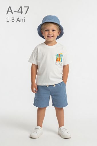 TROLLY KIDS Set copii 1–3 ani din muselină cu dinozaur și șapcă