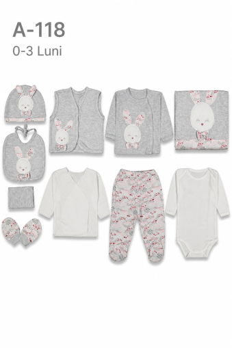GAYE Set bebe 0–3 luni 10 piese cu imprimeu iepuraș