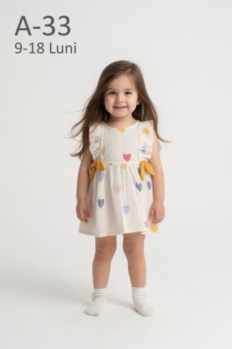 BEBLY KIDS Rochie de vară din muselină 9–18 luni cu imprimeu inimioare