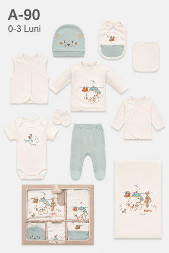 BABY ZUHU Set bebe 0–3 luni 10 piese „Bath Time Bear”