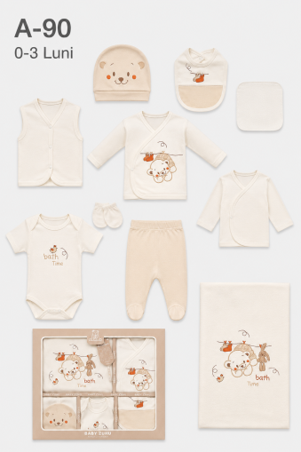 BABY ZUHU Set bebe 0–3 luni 10 piese „Bath Time Bear”