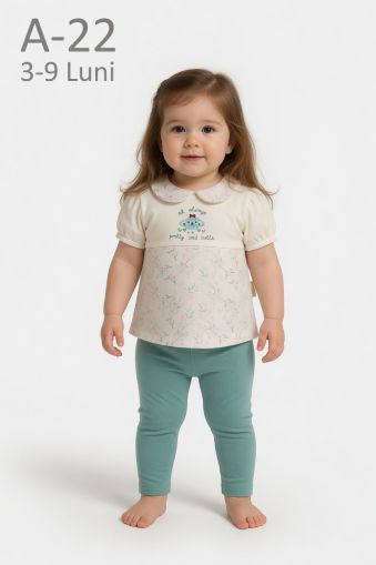 BABYIM Set bebeluși 3–9 luni 2 piese cu broderie „Pretty and Cutie”