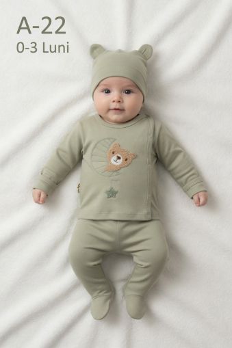 BABYCAN Set zıbın bebe 0–3 luni 3 piese cu ursuleț și stea-lună