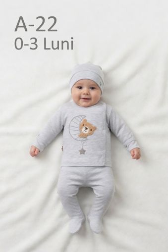 BABYCAN Set zıbın bebe 0–3 luni 3 piese cu ursuleț și stea-lună