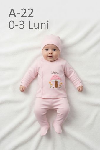 BABYCAN Set nou-născut 0–3 luni 3 piese cu imprimeu ciupercuțe