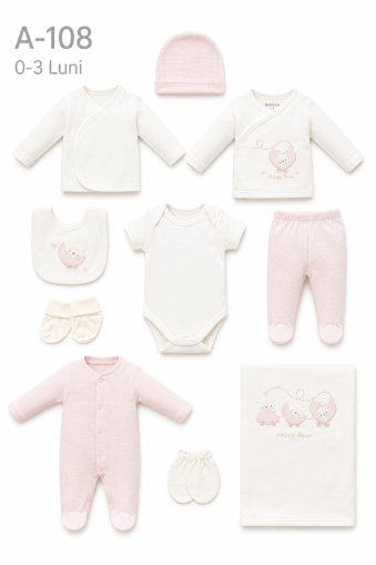 BEBITOF Set bebe 0–3 luni 10 piese cu ursuleț în trenuleț
