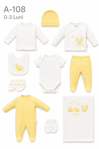 BEBITOF Set bebe 0–3 luni 10 piese cu ursuleț în trenuleț