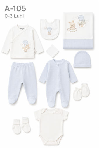 BEBITOF Set bebe 0–3 luni 10 piese cu iepuraș și baloane