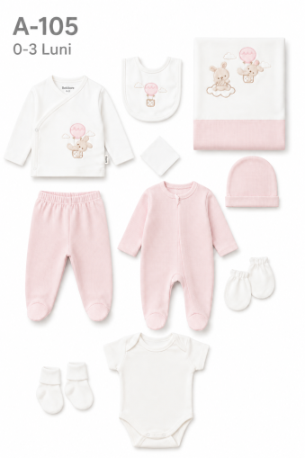 BEBITOF Set bebe 0–3 luni 10 piese cu iepuraș și baloane