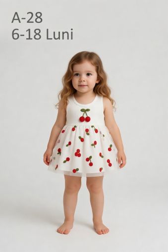 NAYINOM Rochie bebe 6–18 luni cu cireșe și tull