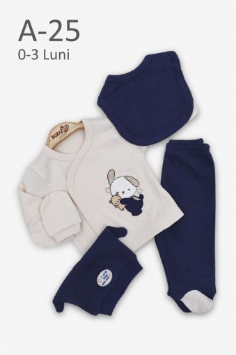 BABYIM Set bebe 0–3 luni 5 piese cu broderie cățeluș