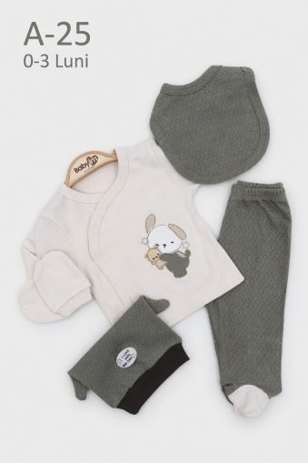 BABYIM Set bebe 0–3 luni 5 piese cu broderie cățeluș