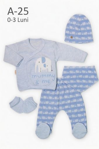 BABYIM Set bebe 0–3 luni 5 piese „Mummy & Me” cu elefănțel