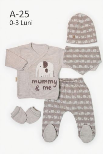 BABYIM Set bebe 0–3 luni 5 piese „Mummy & Me” cu elefănțel