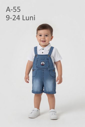 ORYEDA Salopetă denim 9–24 luni cu cămașă și emblemă