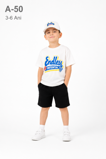 RUHATKIDS Set copii 3–6 ani 3 piese din bumbac cu șapcă și imprimeu „Endless”
