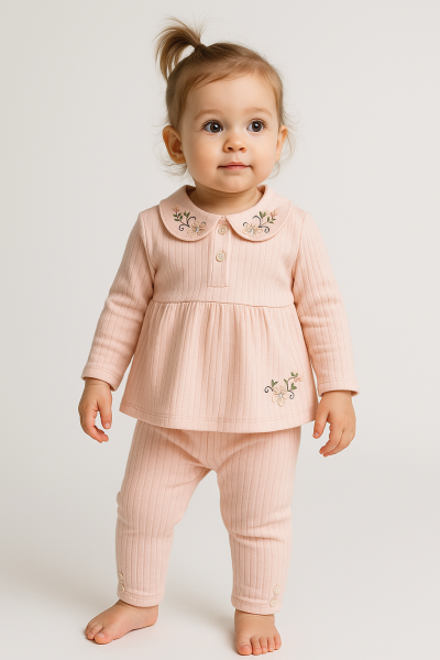 Set fetiță Milk Baby 6-9-12-18-24 luni cu guler brodat A37