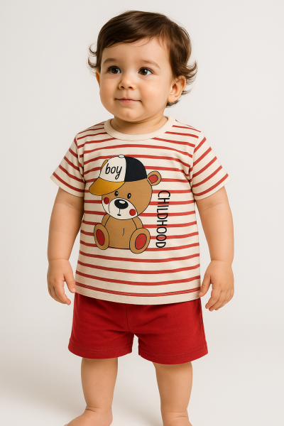 Feely Kids 9-12-18-24 Luni Costum Pentru Bebelusi Cu Imprimeu Uurs Cu Dungi A43