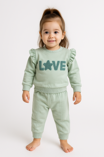 Set similar pentru bebeluși brodat cu tema LOVE, 9-12-18-24 de luni A38