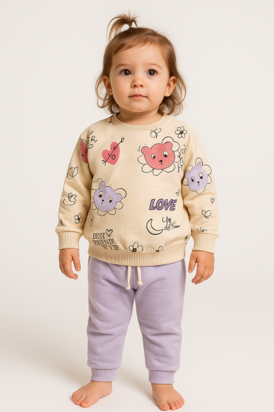 Pollito Kids 2-3-4-5-6 ani Set fetiță cu imprimeu pisică A58