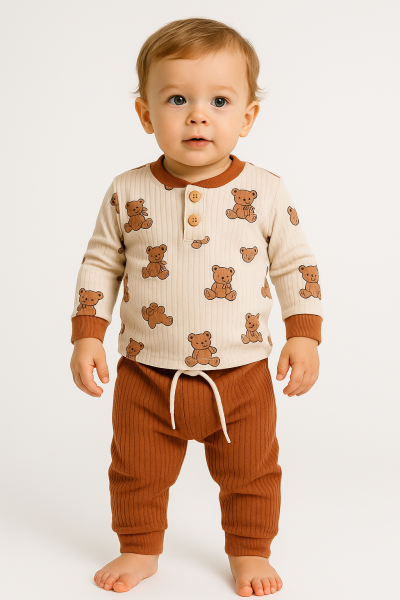 Costum Dolas 6-9-12-18-24 luna Teddy Bear cu model din 2 piese din bumbac pieptănat A41