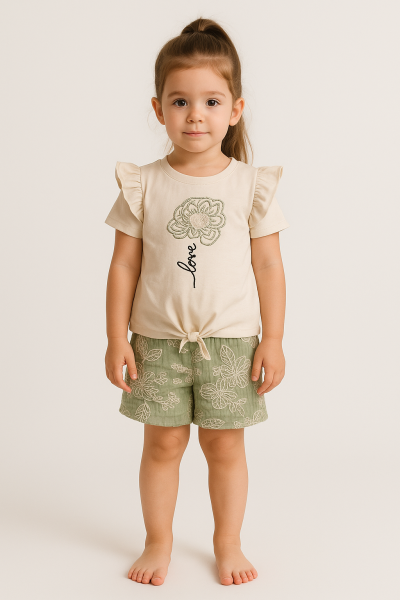 Costum Pepelino cu model floral pentru fete, 3-4-5-6 ani A40