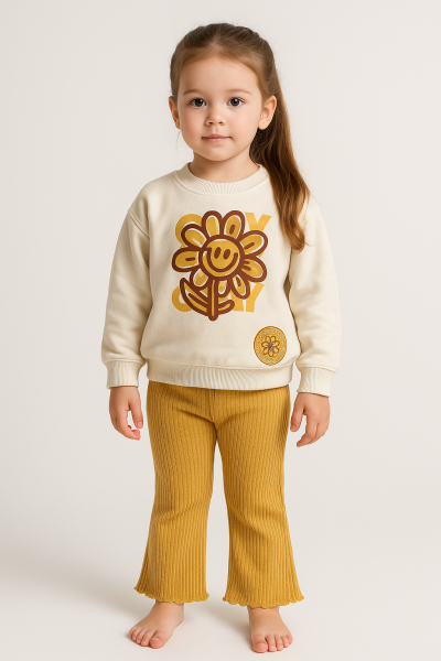 Costum Monvoi pentru fete, din bumbac pieptănat, cu imprimeu floral, pentru 2-3-4-5-6 ani A45