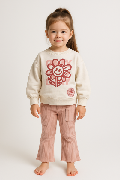 Costum Monvoi pentru fete, din bumbac pieptănat, cu imprimeu floral, pentru 2-3-4-5-6 ani A45
