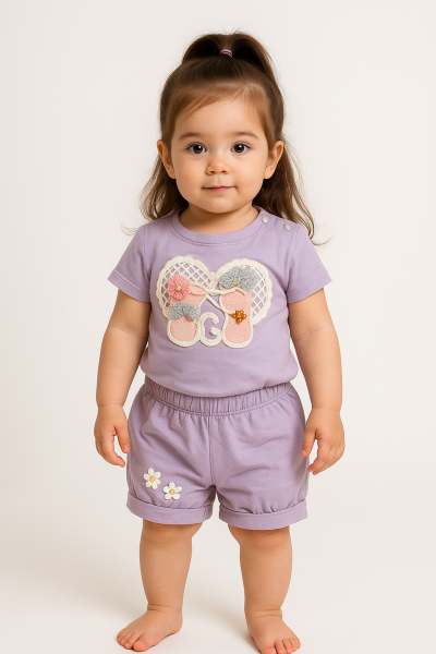 Set Öyküm Kids 9-24 luni brodat cu pisică pentru bebeluși și fetițe A32