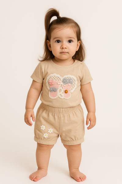 Set Öyküm Kids 9-24 luni brodat cu pisică pentru bebeluși și fetițe A32