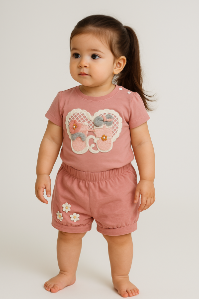 Set Öyküm Kids 9-24 luni brodat cu pisică pentru bebeluși și fetițe A32