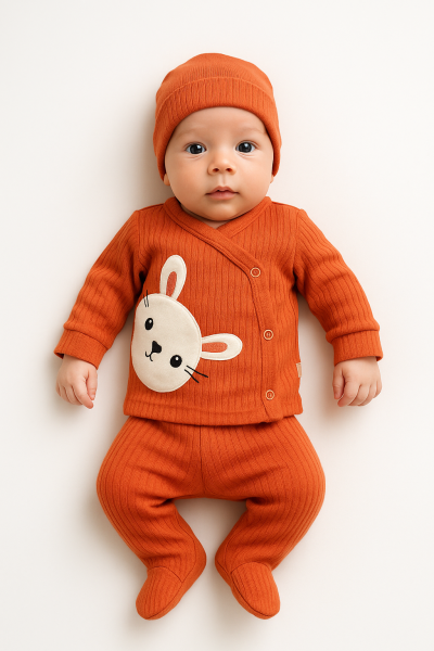 Body pentru bebeluși Nana Baby 0-3 luni, format din 3 piese, cu broderie cu iepuri A38