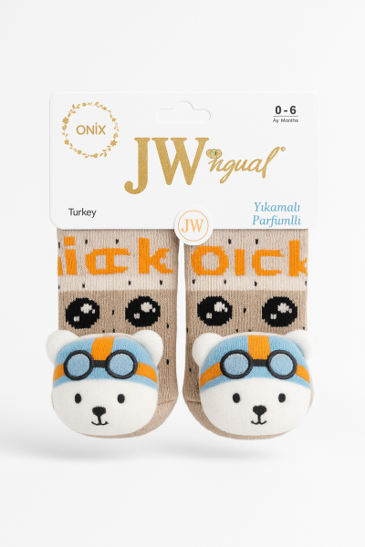 Jw Baby 0-6 luni Șosetă de jucărie din bumbac, ursuleț, maro A11