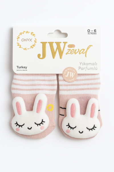 Șosete de jucărie din bumbac Jw Baby 0-6 luni, roz, iepure A11