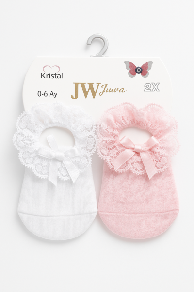 Șosete din tul pentru fete Jw Baby 0-6 luni roz-alb A15