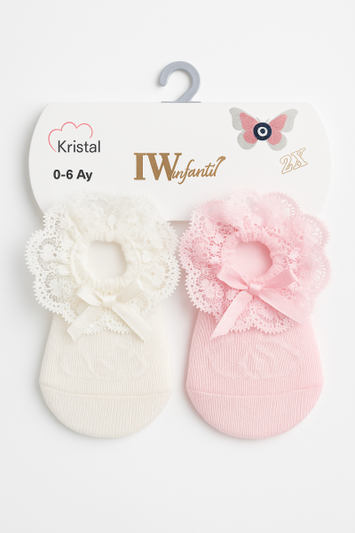 Șosete din tul pentru fete Jw Baby 0-6 luni roz-alb A15