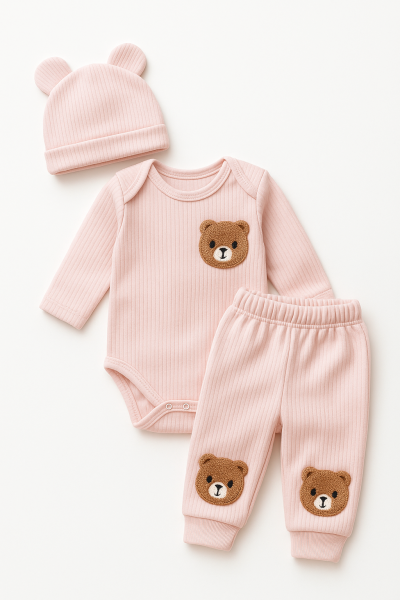 Set body Minibird Ursuleț 0-3-6-9 Luni, 3 piese