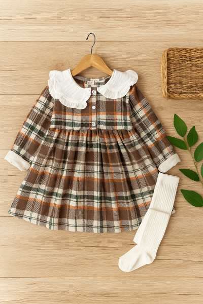 Necixs 3-4-5-6 Ani Rochie Originală Pentru Fată în Carouri Cu Guler A100