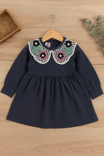 Rochie Deco Fetiță 2-3-4-5-6 Ani cu Guler Brodat A65
