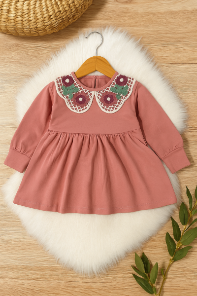 Rochie Deco Fetiță 2-3-4-5-6 Ani cu Guler Brodat A65