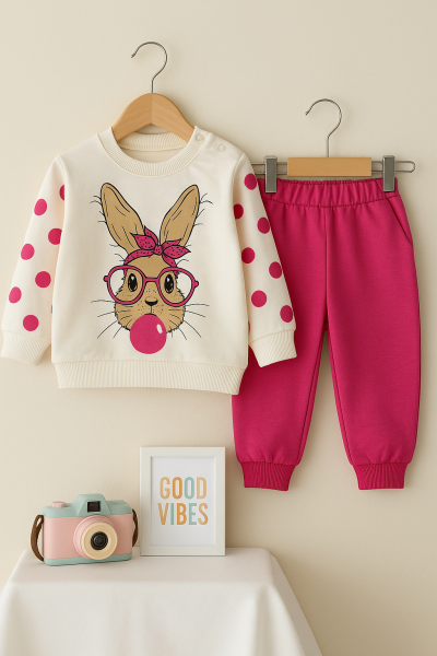Set fetiță Güles Baby 9-12-18 luni din bumbac iepure A34