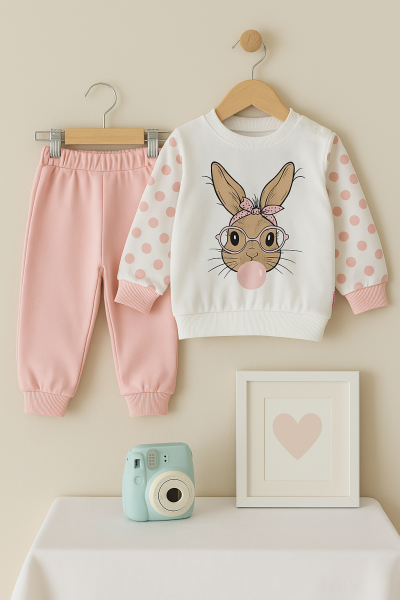 Set fetiță Güles Baby 9-12-18 luni din bumbac iepure A34