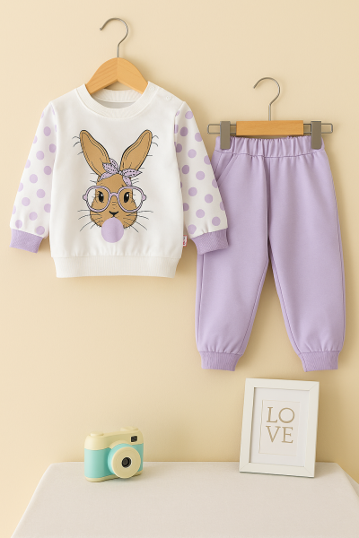 Set fetiță Güles Baby 9-12-18 luni din bumbac iepure A34