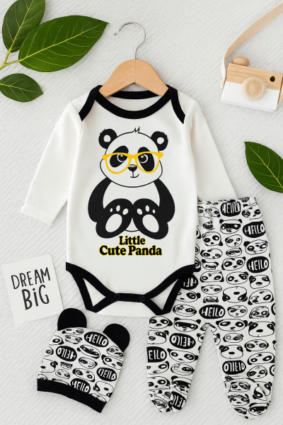 Minibird 0-3 Luni Panda 3 Piese Nou Nascut Set A23