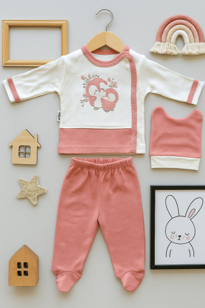 Babycan Set body nou-născut 0-3 luni 3 piese cu model pinguin