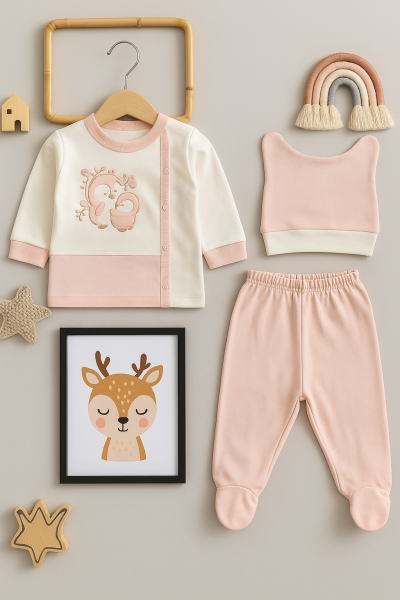 Babycan Set body nou-născut 0-3 luni 3 piese cu model pinguin
