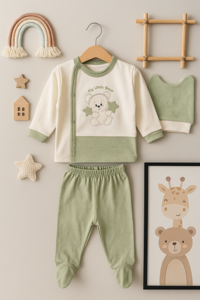 Babycan Set body nou-născut 0-3 luni 3 piese cu model urs